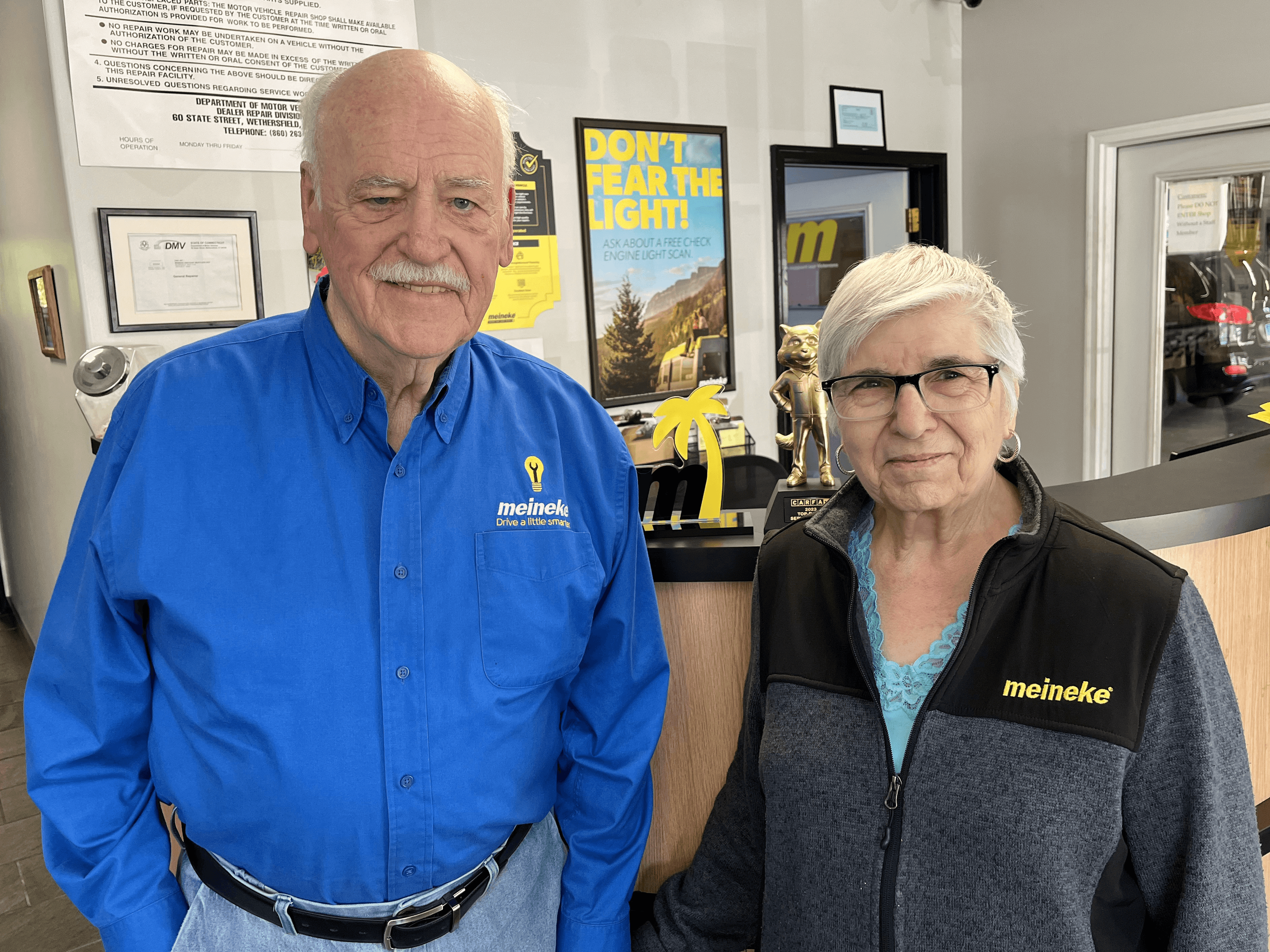 Denis and Mary Ann Wickham, owners of Meineke locations for 45 years.